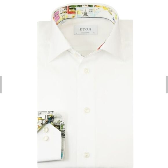 ETON Contemporary white‎ cityscape collar button long sleeve dress shirt 17 3/4 - Picture 1 of 10